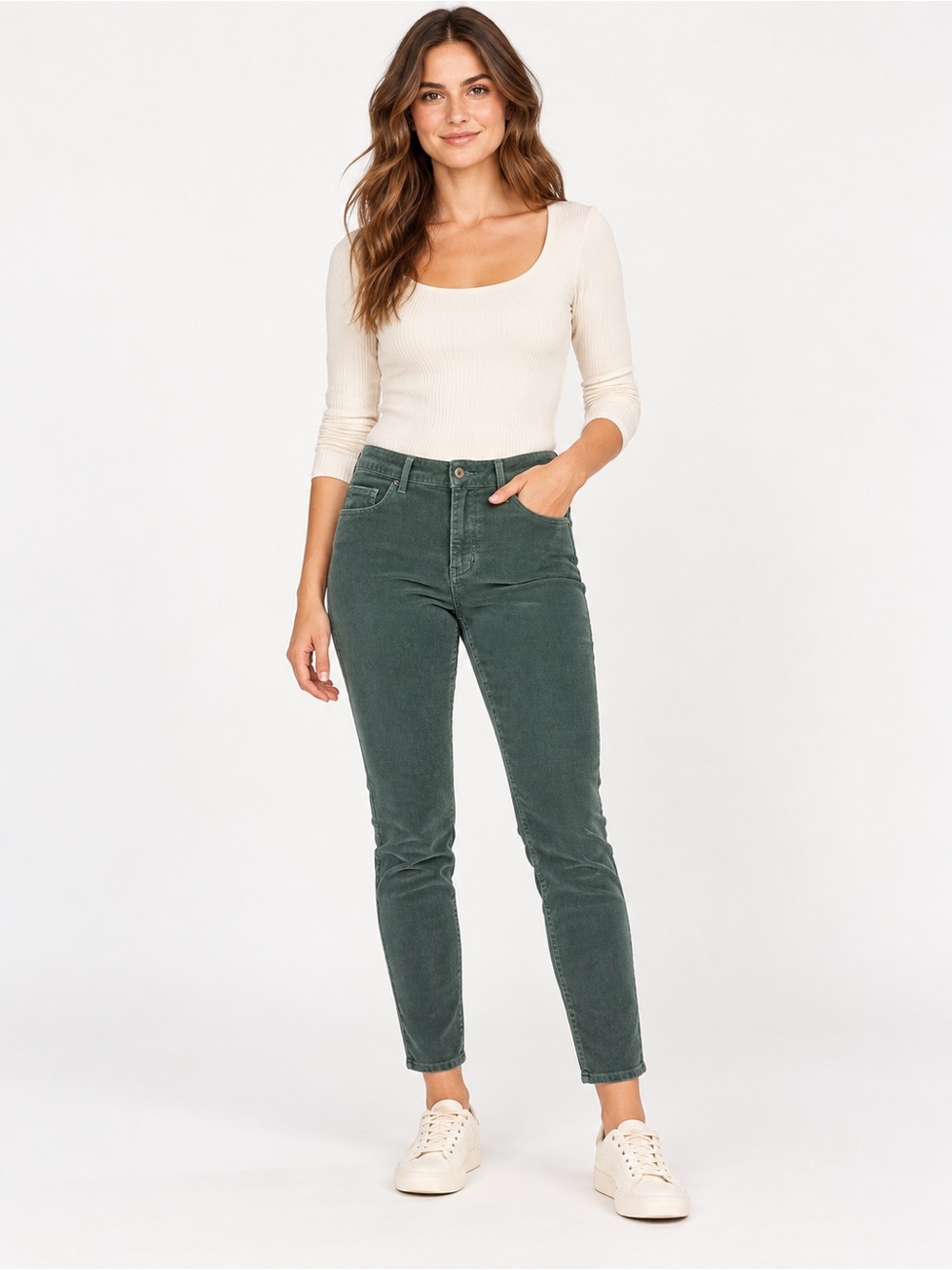 Pilcro High-Rise Slim Ankle Corduroy Jeans in Forest Green Size 32 Boho Cottage